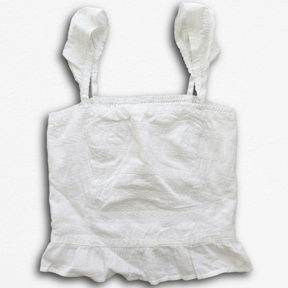 Abercrombie & Fitch White Lace Ruffle Cami Smocked Crop Top XS Cottagecore